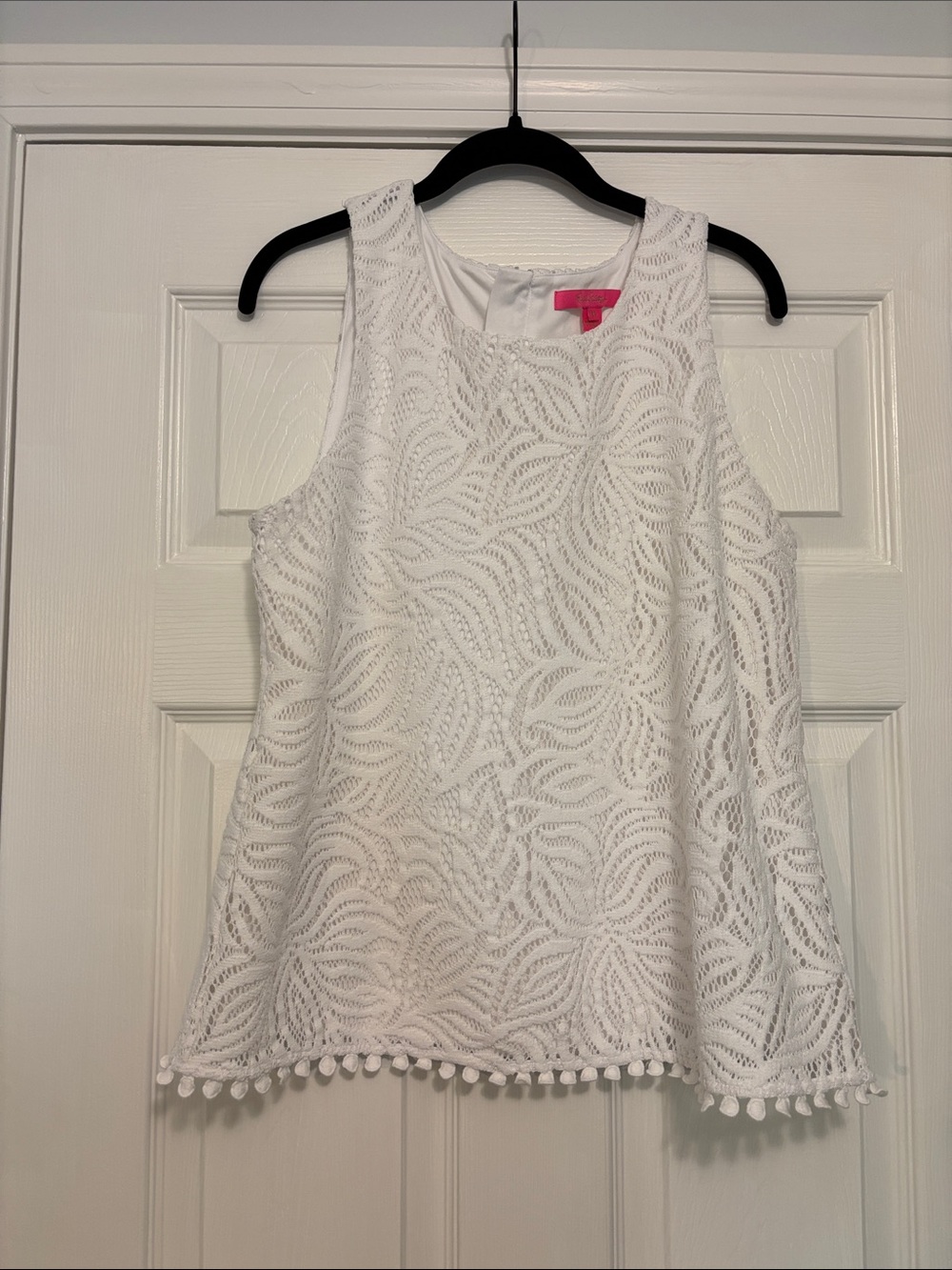 Lilly Pulitzer White Eyelet Pom-Hem Tank